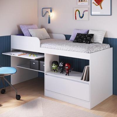 Cama De Solteiro Com Escrivaninha E 1 Porta Para Colchão 188x78cm Multimóveis CR40148 Branco