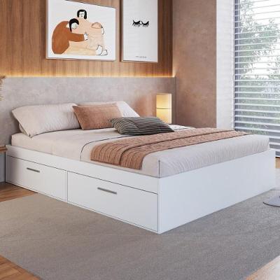 Cama Queen Com Baú 4 Portas Para Colchão 198x158cm Multimóveis CR40133 Branco
