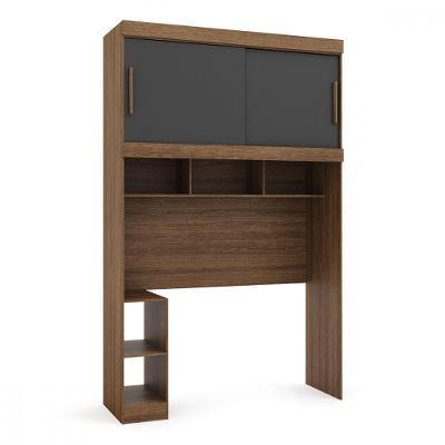Nicho Aéreo Batrol Genova Solteiro Com Mesa De Cabeceira Ipe Wood Com Grafite