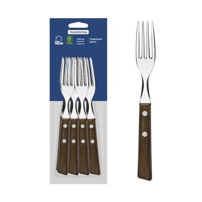 Conjunto Garfos De Mesa Tramontina Em Aço Inox Cabos De Madeira Tradicional 12 Peças