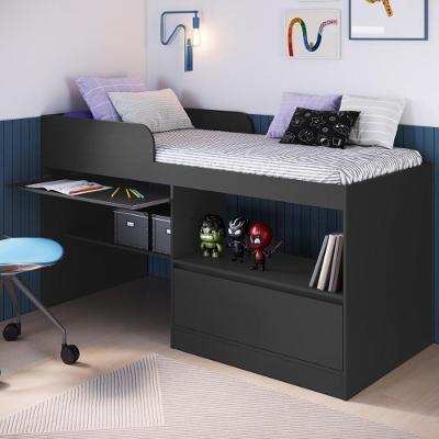 Cama De Solteiro Com Escrivaninha E 1 Porta Para Colchão 188x78cm Multimóveis CR40148 Grafite