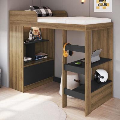 Cama De Solteiro Alta Com Escrivaninha Embutida Para Colchão 188x78cm Multimóveis CR40147 Mel-grafite