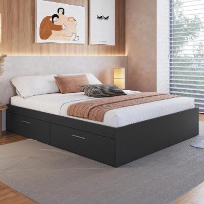 Cama De Casal Com Baú 4 Portas Para Colchão 188x138cm Multimóveis CR40132 Grafite