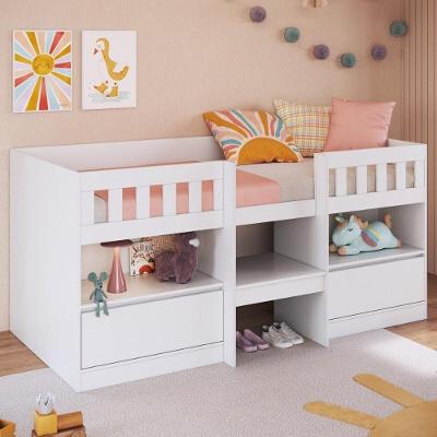 Cama De Solteiro Alta Com 2 Portas Para Colchão 188x78cm Multimóveis CR40150 Branco