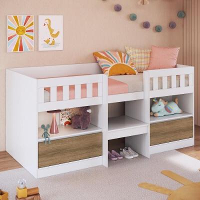 Cama De Solteiro Alta Com 2 Portas Para Colchão 188x78cm Multimóveis CR40150 Branco-mel