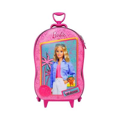 Mala Infantil Barbie 3d Com Rodas Rosa
