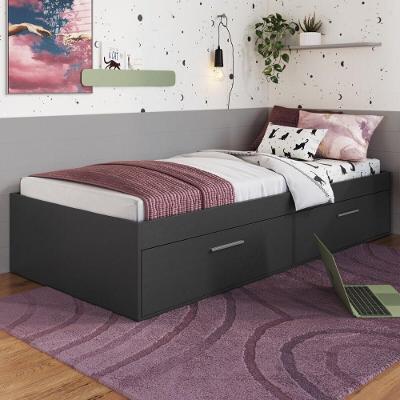 Cama De Solteiro Com Baú 2 Portas Para Colchão 188x78cm Multimóveis CR40131 Grafite