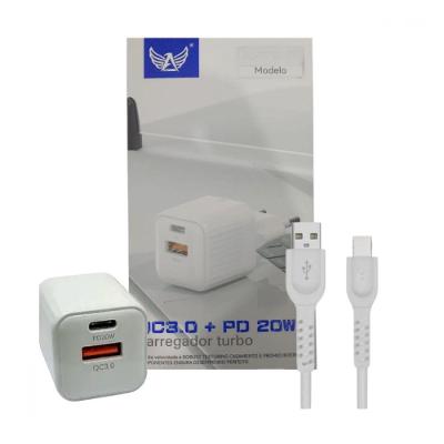 Carregador Completo 5.1a Com 02 Portas Usb E Tipo-c 20w