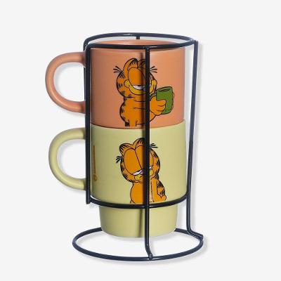 Kit Canecas Empilháveis Garfield em Aço e Cerâmica com Suporte Laranja Zonacriativa 180ML