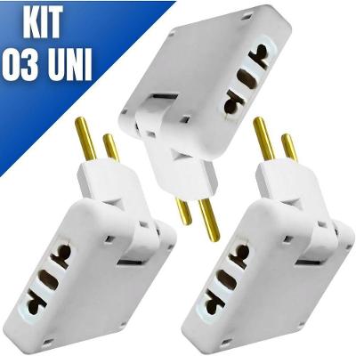 Kit 03 Adaptador Tomada T Articulado 10a 20a Bivolt 110v 220v Para Tomada 02 E 03 Pinos 10a E 20a Até 250v Bivolt 110v/2