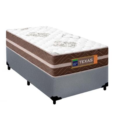 Cama Box Solteiro Suede + Colchão Molas Ensacadas Texas Prime Colchões 88cm - Suporta Até 120 Kg Por Pessoa Cinza