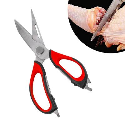 Tesoura Culinaria Para Casa Cozinha Corta Desossa  Limpa Peixe Carne Frango 6 Em 1 Vermelho