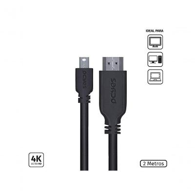 Cabo Mini Displayport para HDMI PMDPH4K-2 2M com Resolução 4K 60HZ e Áudio Duplo Pcyes