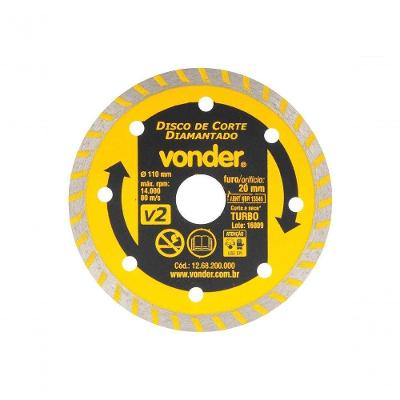 Disco de Corte Diamantado Turbo V2 110 mm Furo 20 mm para Uso a Seco em Alvenaria Vonder
