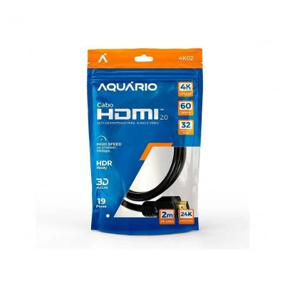 Cabo HDMI Aquário 4k02 para Áudio e Vídeo 4K 60HZ HDMI 2.0 com 2 Metros