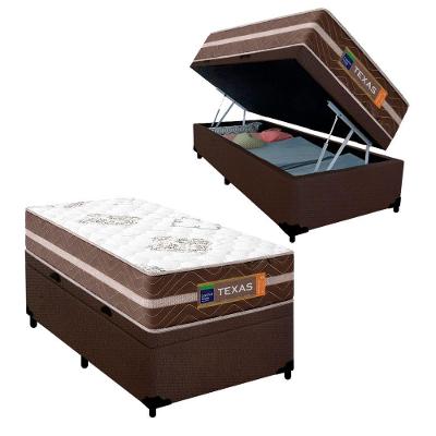 Cama Box Baú Solteiro Suede + Colchão Molas Ensacadas Texas Prime Colchões 88cm - Suporta Até 120 Kg Por Pessoa Marrom