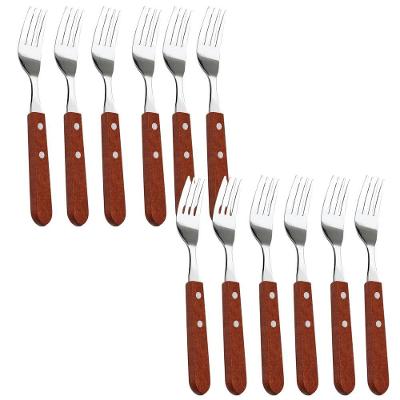 Garfo de Mesa Conjunto 12 Peças com Cabo em Madeira Composição Aço Inox para Restaurante Inox
