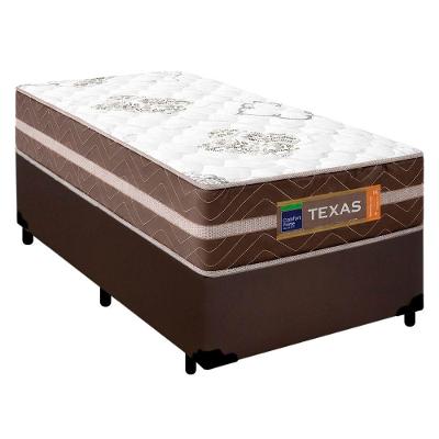 Cama Box Solteiro Sintético + Colchão Molas Ensacadas Texas Prime Colchões 88cm - Suporta Até 120 Kg Por Pessoa Marrom