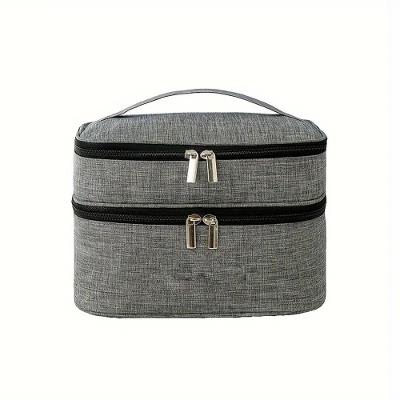 Necessaire Viagem Bolsa Dupla Organizador Maquiagem Lisa Cinza