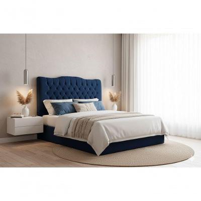 Cabeceira Romana Cama Box Queen 160 Fixação na Parede Madeira Maciça Estofada em Suede Veludo Azul