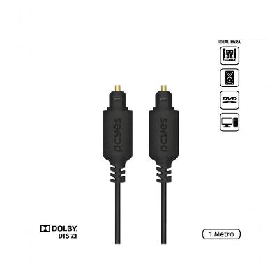 Cabo Óptico Digital Toslink Pcyes Pod-1 para Áudio 7.1 Dolby DTS 1M Macho Preto