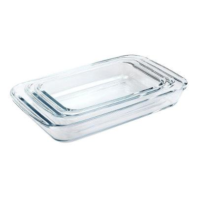 Conjunto 3 Travessas Retangulares Em Vidro Para Servir (1l+1,6l+2,2l)