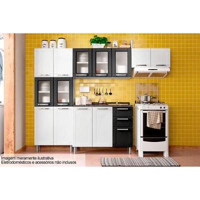 Cozinha Completa Múltipla 4 Peças C4P75 14 Portas 2 Gavetas Aço 105cm Branco e Preto