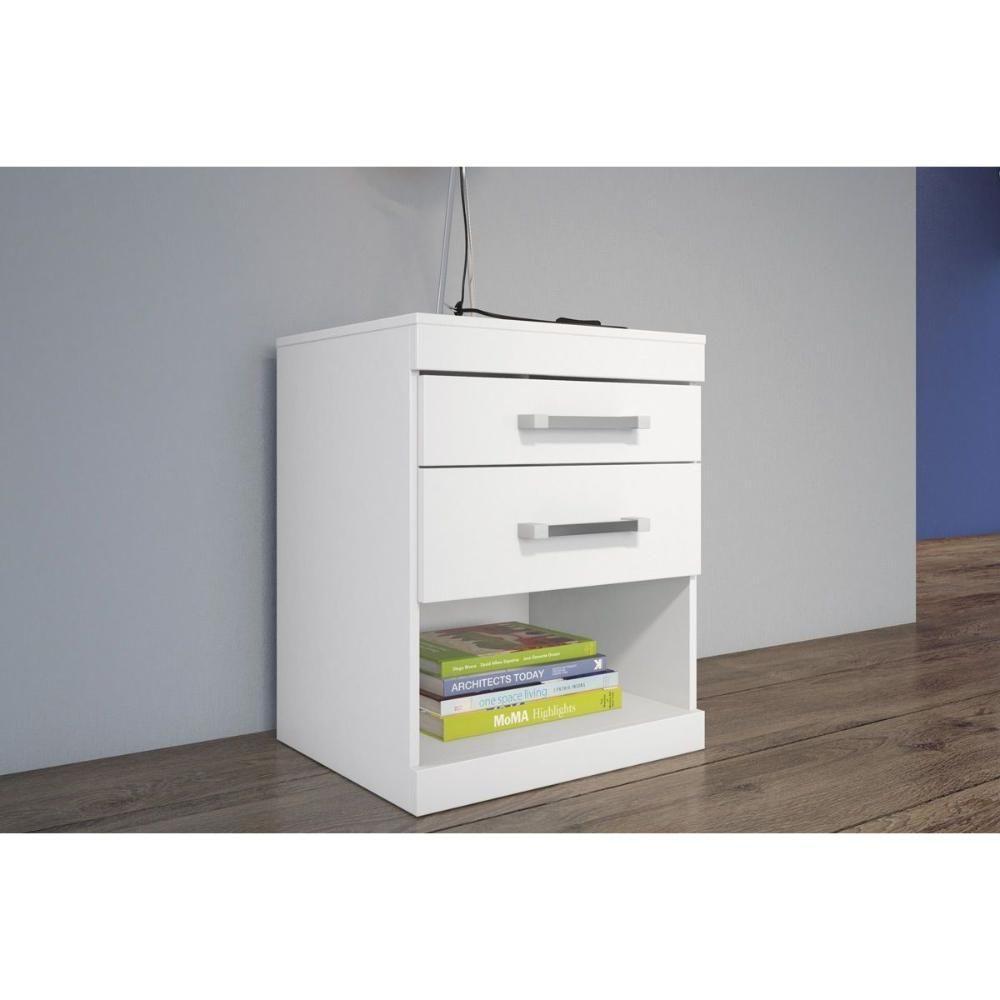 Mesa Cabeceira Havana c/2 Gavetas Branco - Santos Andirá - 4