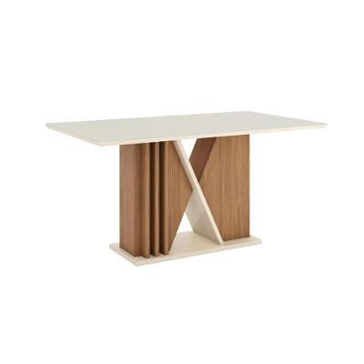 Mesa De Jantar Valine 06 Lugares 160cm X 90cm Com Vidro Sc143 Nature Off White - Henn