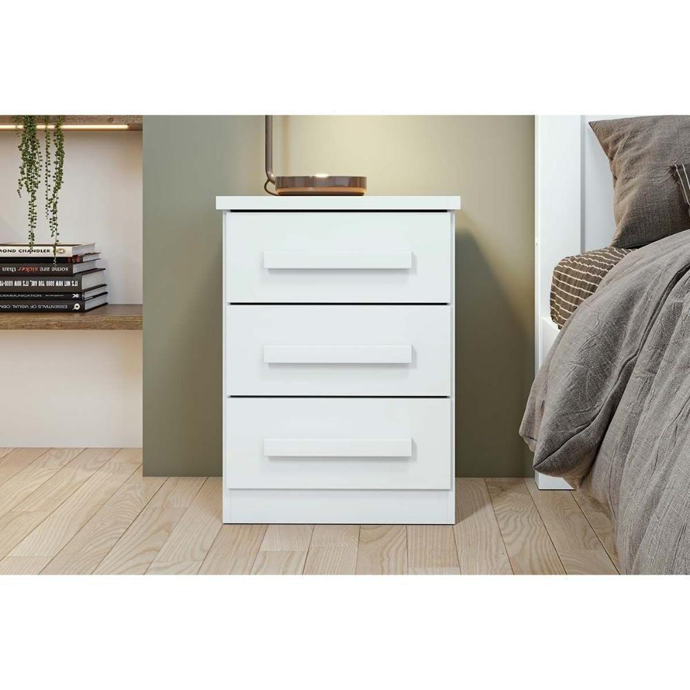 Mesa Cabeceira Infantil Baião c/ 3 Gavetas Branco - Lopas - 1
