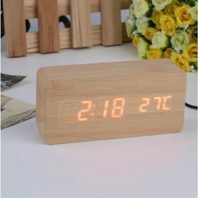 Relogio Despertador Mesa Digital Madeira Com Sound Control Marfim