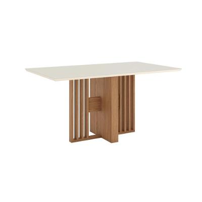 Mesa De Jantar Dinah 06 Lugares Canto Reto Com Vidro Sc150 Nature Off White - Henn