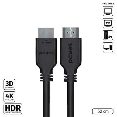 Cabo HDMI 2.0 PHM20-05 macho-macho 50CM com Suporte a 4K 60HZ e HDR Estático Pcyes
