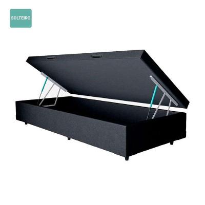 Cama Box com Baú Solteiro Sintético Estrutura em Madeira com Pistões a Gás Preto Colchão dos Sonhos