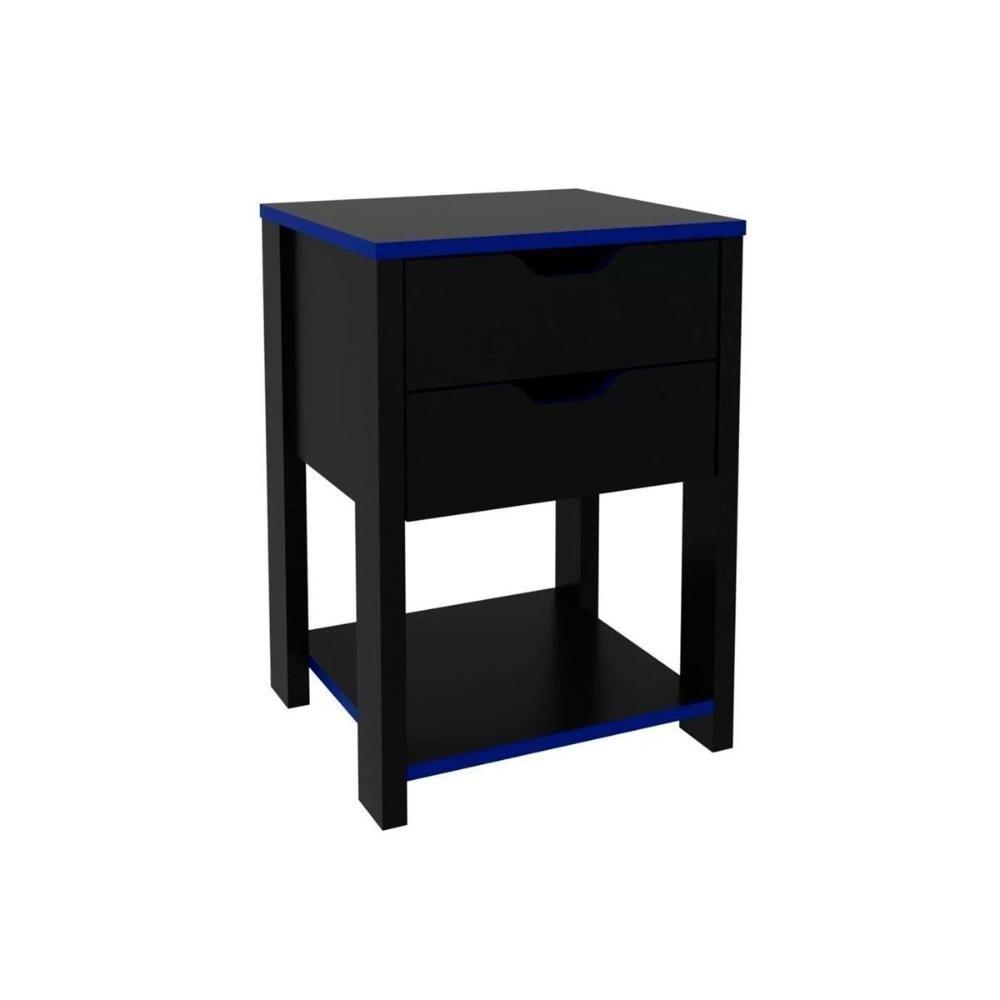 Mesa Cabeceira Gamer ME4163 c/ 2 Gavetas Preto/Azul - Tecno Mobili - 1