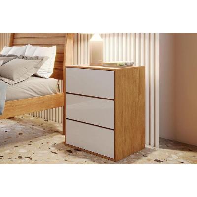 Mesa Cabeceira Grécia c/ 3 Gavetas Nature/Off White - Bianchi