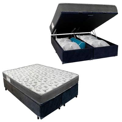 Cama Box com Baú Casal 138cm Baú Bipartido Suede com Colchão Densidade Fixa Preto