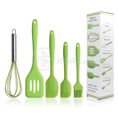 Kit de Utensílios de Cozinha Batedor de Ovos Inox Fouet em Silicone e Metal com 5 Peças Verde