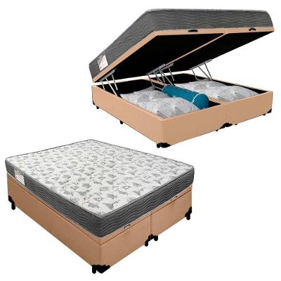 Cama Box Completa Casal 138cm Baú Bipartido com Colchão Espuma D33 Suede Bege Sereneprime