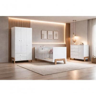Quarto Infantil Com Berço Roupeiro E Cômoda Mimo - Mobibaby