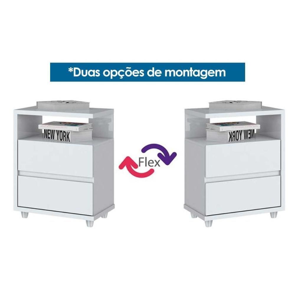 Mesa Cabeceira Campeche c/ 2 Gavetas Branco - Henn - 2