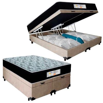 Cama Box Baú Casal 138x188 Sonnolux com Colchão Molas Ensacadas Tratamento Antiácaro Suede Bege