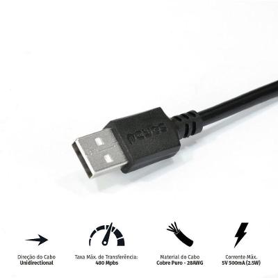 Cabo Extensor USB a 2.0 PUAMF2-2 2M com Taxa de Transferência Até 480 MBPS 5V 500MA Pcyes