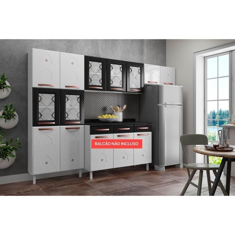 Kit de Cozinha Modulada 3 Peças Mirage New  (2 Armários + 1 Paneleiro) CPT115 Branco/Preto - Telasul - 4