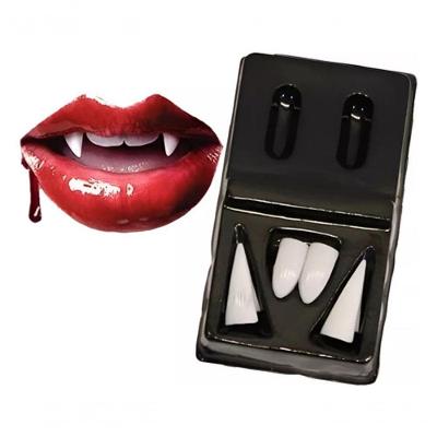 Dentadura de Fantasia Presas de Vampiro Halloween Drácula em Plástico 4,5CM X 6CM Kit 4 Unidades