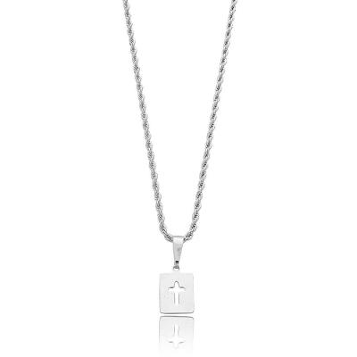 Colar Jocenter Corrente Religioso Cruz Vazada em Aço Inoxidável 316L 68CM Prata