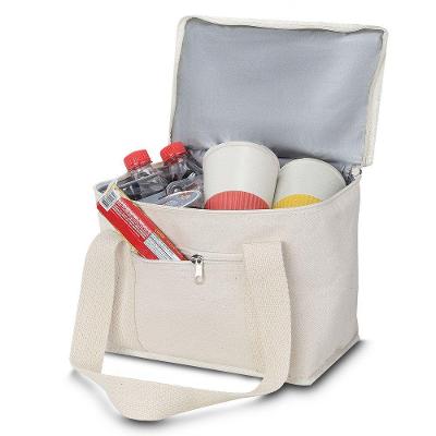 Bolsa Térmica TPC em Algodão Cru com Bolso Frontal e Alça de Mão para Piquenique Branca