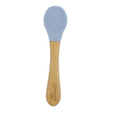 Colher Infantil de Bambu e Silicone para Bebês Antimicrobiana Antibacteriana Azul