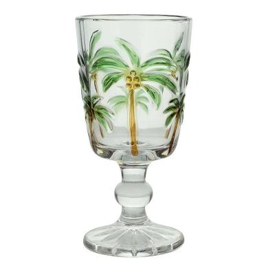 Jogo 6 Taças De Vidro Tropical Palm Tree Coqueiro água Transparente Lyor 275ml