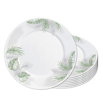 Jogo 8 Prato Raso Opaline De Vidro Branco Com Folhas Jungle Leitoso 26cm Haüskraft